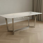 Lucien 1.6 Chrome Dining Table with Polar White Sintered Stone Top