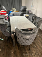 White Louis Dining Table with Dark Grey Valentino Chairs