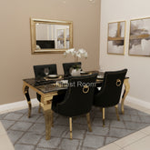 Black Gold Louis Dining Table With Black Gold Ring Knocker Majestic Chairs