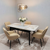 Arizona Cream Gold Extendable Dining Table With Monza/Palermo PU Beige Dining Chairs