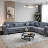 Oval Grey Silver Corner Sofa Set
