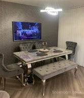 Grey Ariana Dining Table With Dark Grey Majestic Chairs & Bench