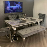 Grey Ariana Dining Table With Dark Grey Majestic Chairs & Bench