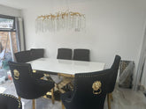 White Elina Table With Black Gold Majestic Chairs