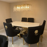 White Elina Table With Black Gold Majestic Chairs