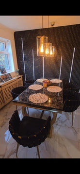 Black Gold Ariana Dining Table With Camelia Dining Chairs