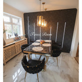 Black Gold Ariana Dining Table With Camelia Dining Chairs