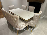 White Elina Gold Table with Victoria Cream Gold LK Chairs & High Back Bench