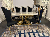Aura Dining Table With Rosetta Black Gold Chairs