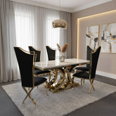 Aura Dining Table With Rosetta Black Gold Chairs