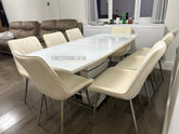 White Extendable Milan Dining Table With Cream Mortiz Chairs