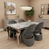 Grey Louis Chrome Dining Table With Grey Santorini Chairs