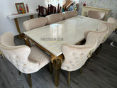 Cream Gold Louis Dining Table With Cream Gold Lion Knocker Valentino Chairs