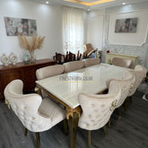 Cream Gold Louis Dining Table With Cream Gold Lion Knocker Valentino Chairs