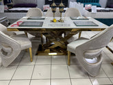Cream Elina Gold Dining Table With Cream Santorini Chairs