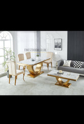 Arial Gold Dining Table With Cream/Black Gold Nicole Chairs