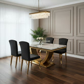 Arial Gold Dining Table With Cream/Black Gold Nicole Chairs