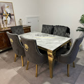 Grey Louis Gold Dining Table With Grey Majestic Gold Lion Knocker Chairs