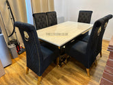 Elina Cream Gold Dining Table With Sofia Black Gold Chairs
