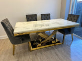 Elina White Gold Dining Table With Grey Gold Majestic Chairs
