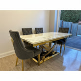 Elina White Gold Dining Table With Grey Gold Majestic Chairs