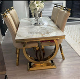 Kata Gold Ariana Dining Table With Mink Gold Samantha Chairs