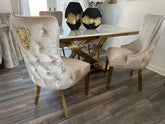 Kata Gold Elina Dining Table With Victoria Cream Gold Lion Knocker Chairs