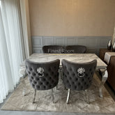 Grey Louis Dining Table With Dark Grey Valentino Chairs
