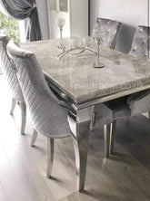 Grey Louis Dining Table With Silver Majestic Chairs