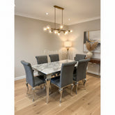 Grey Louis Dining Table With Dark Grey Leather Nicole Chairs