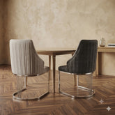 2 x Lasco Chrome Dining Chairs- Cream Silver, Grey Silver
