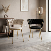 2 x Camelia Dining Chairs - Cream Gold, Black Gold