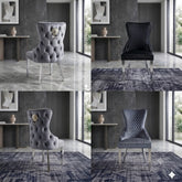 2 x Victoria Chrome Lion Knocker Chairs- Black Silver, Shimmer Silver