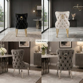 2 x Victoria Ring Knocker Dining Chairs- Dark Grey Silver, Black Gold, Cream Gold
