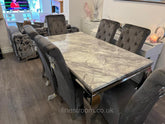 Grey Louis Chrome Dining Table with Dark Grey Sofia Chairs