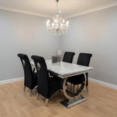 White Ariana Dining Table With Black Sofia Chairs