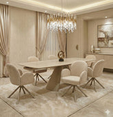 Gstaad Extendable Beige Sintered Stone Dining Table With Gstaad Beige Dining Chairs