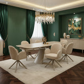 Gstaad Extendable Beige Sintered Stone Dining Table With Gstaad Beige Dining Chairs