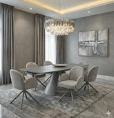 Gstaad Extendable Grey Sintered Stone Dining Table With Gstaad Grey Dining Chairs