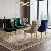 2 x Majestic Lion Knocker Dining Chairs- Black Gold, Green Gold, Grey Gold, Mink Gold, Navy Gold