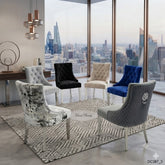2 x Majestic Chrome Lion Knocker Dining Chairs - Mink, Black, Crushed Velvet, Dark Grey, Navy, Silver