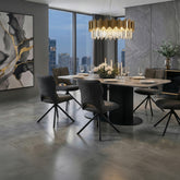 Sydney Grey Ceramic Dining Table With Grey Roseland Swivel chairs