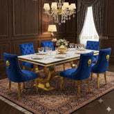 Ariana Gold Dining Table With Navy Gold Majestic Chairs