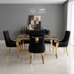 2m Black Gold Louis With 5 Black Gold Majestic Chairs and Black Gold High Back Majestic Bench