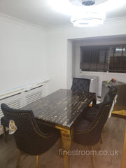 Black Gold Louis Dining Table With Black RK Majestic Chairs & Bench