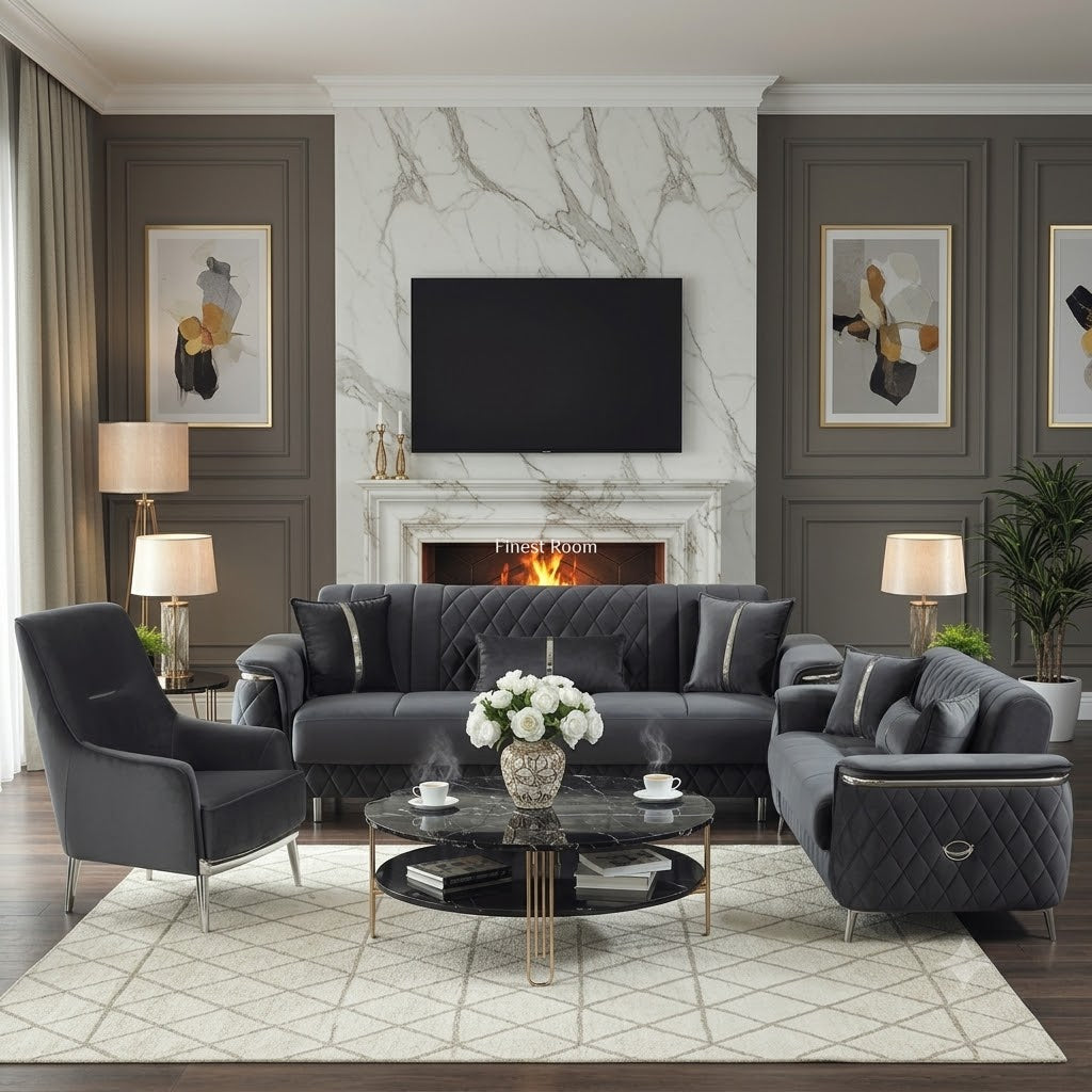 Milano Grey Silver Sofa Set