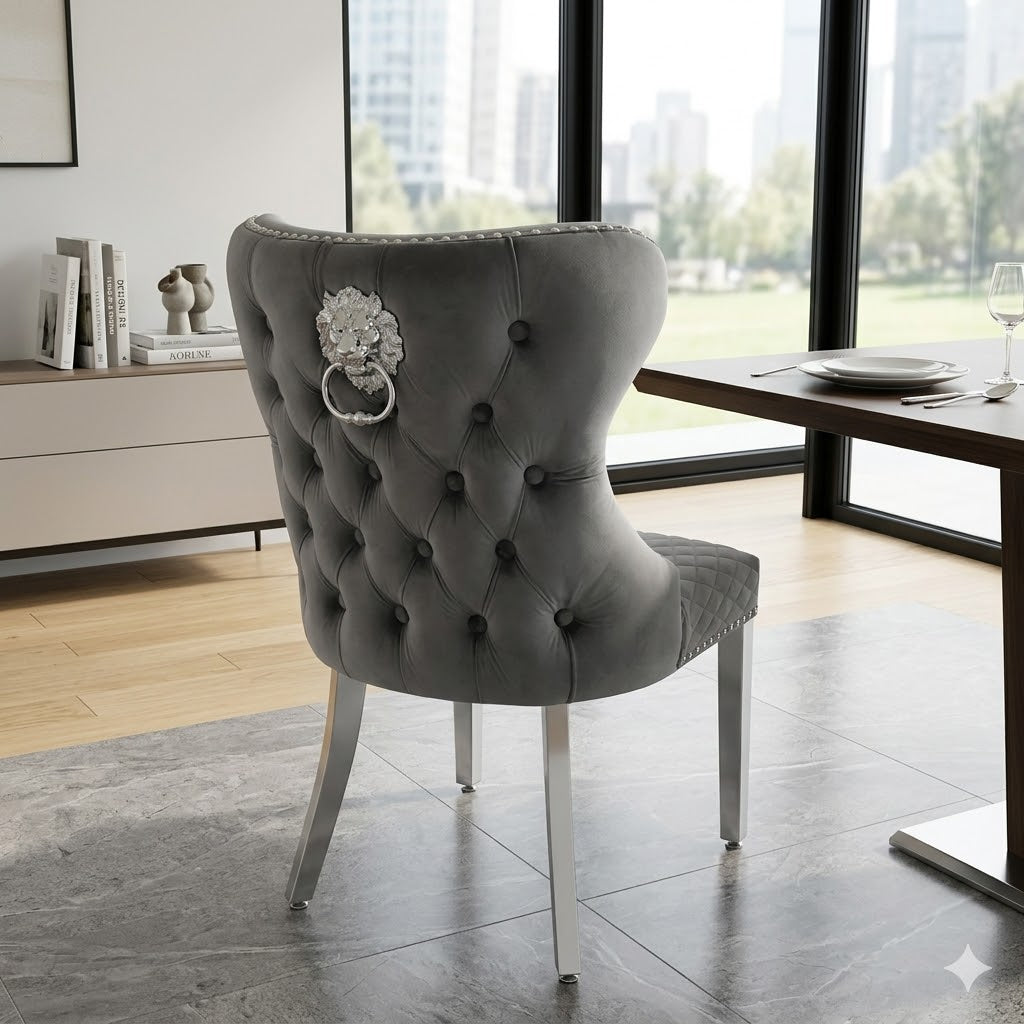 Valentino Dark Grey Plush Velvet Dining Chair