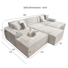 Atlanta Modula Silver Grey Sofa - U Shape Combination