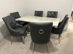 Elina Chrome Table With Grey Leather Ring Knocker Roma Chairs