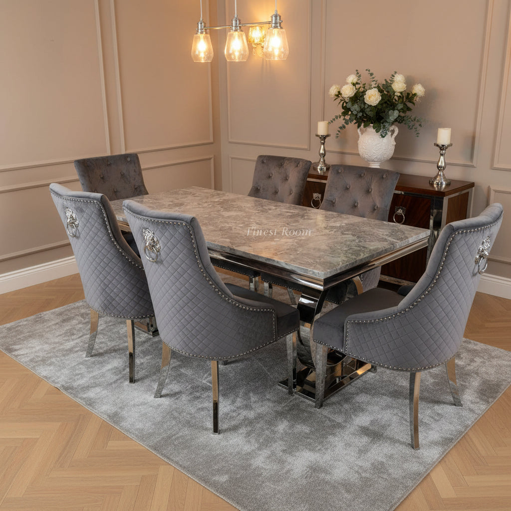 Grey Ariana Dining Table With Dark Grey Majestic Chairs